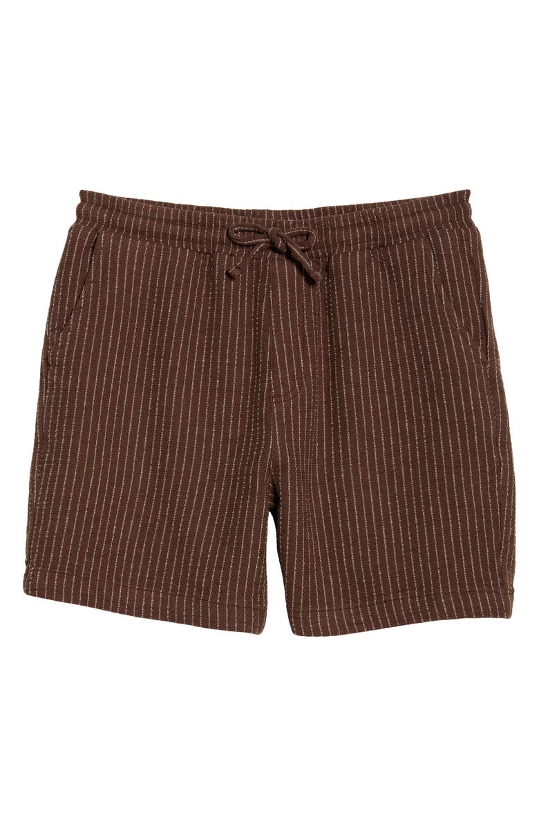 Percival Sorrento Pinstripe Cotton & Linen Drawstring Shorts, Main, color, Brown