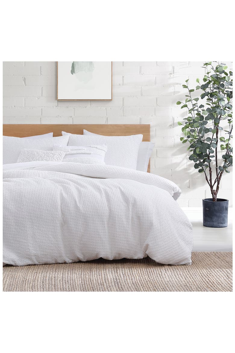 Modern Waffle Cotton Duvet & Sham Set, Alternate, color, WHITE