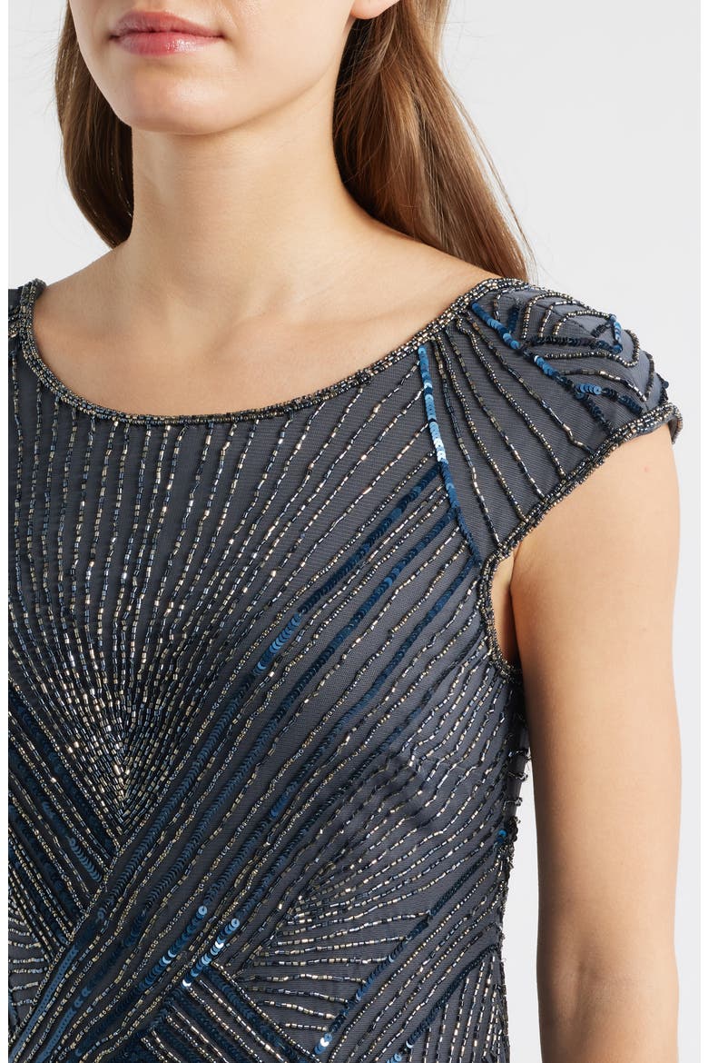 Embellished Cap Sleeve Gown, Alternate, color, SMOKE