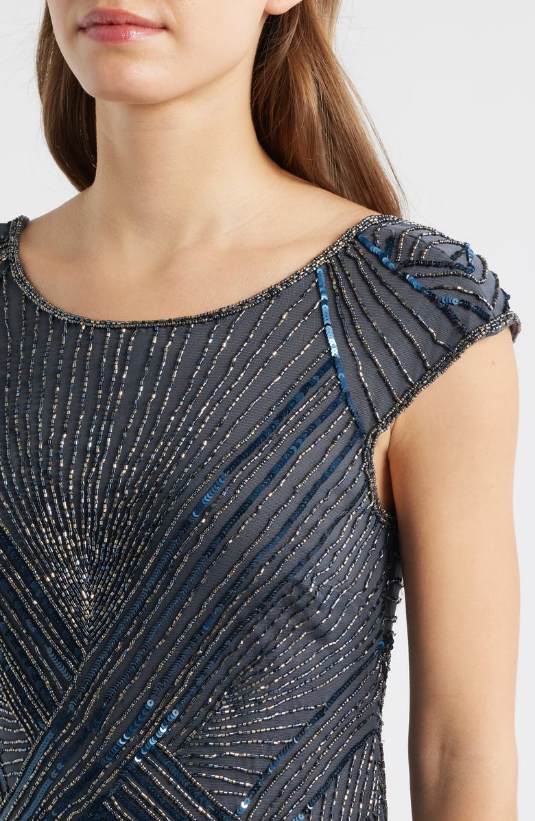 Pisarro Nights Embellished Cap Sleeve Gown, Alternate, color, Smoke