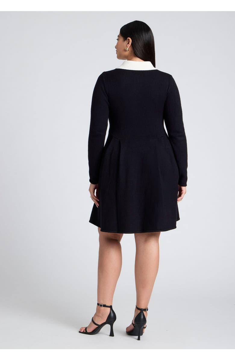 ELOQUII Collared Sweater Dress With Buttons, Alternate, color, Black With White