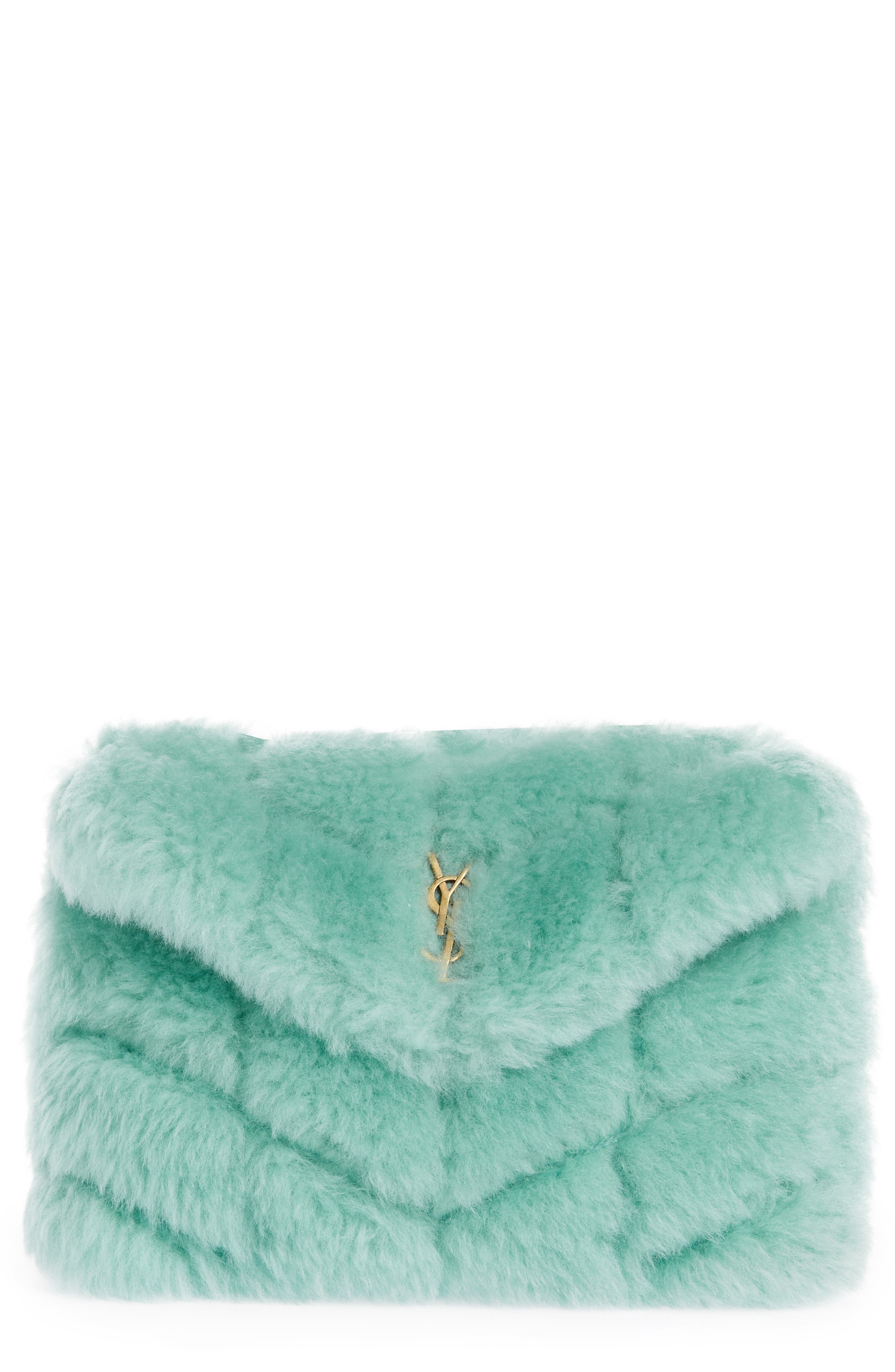 Small Lou Puffer Genuine Shearling Pouch, Main, color, ICED MINT