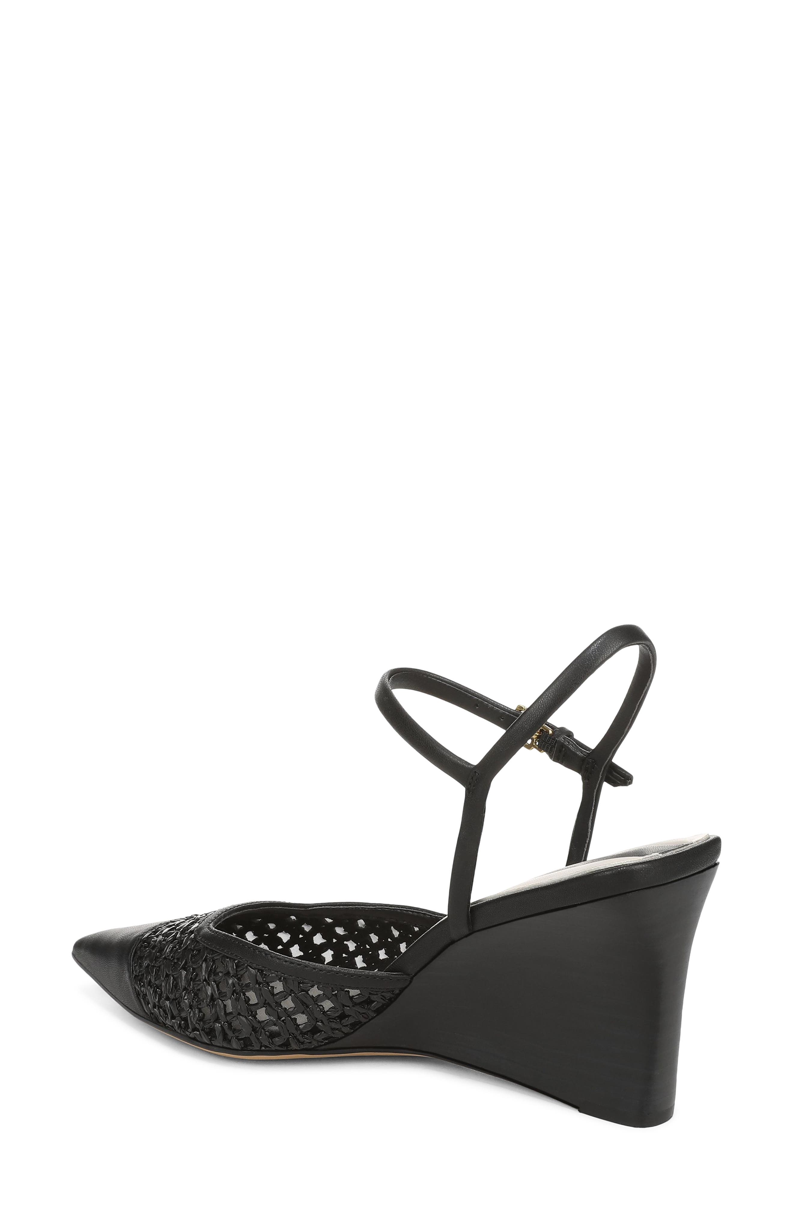 Franco Sarto Cherie Ankle Strap Pointed Cap Toe Wedge Pump, Alternate, color, Black