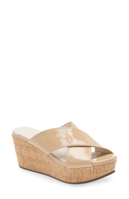 Chocolat Blu Crisscross Wedge Slide Sandal in Nude Patent