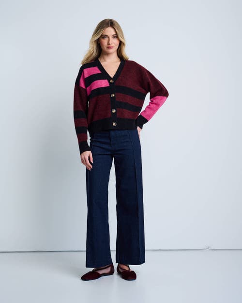 Lisa Todd The Graduate Striped Cardigan In Burgundy