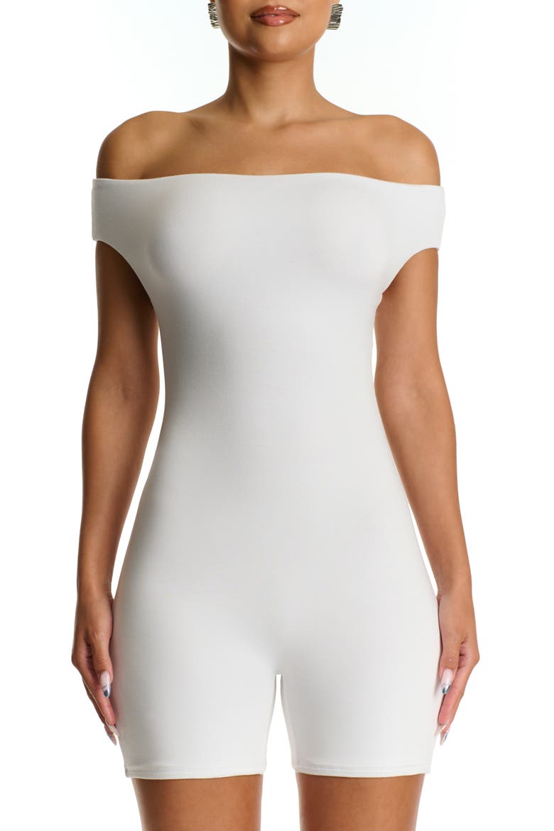 Smooth Off the Shoulder Romper, Alternate, color, WHITE