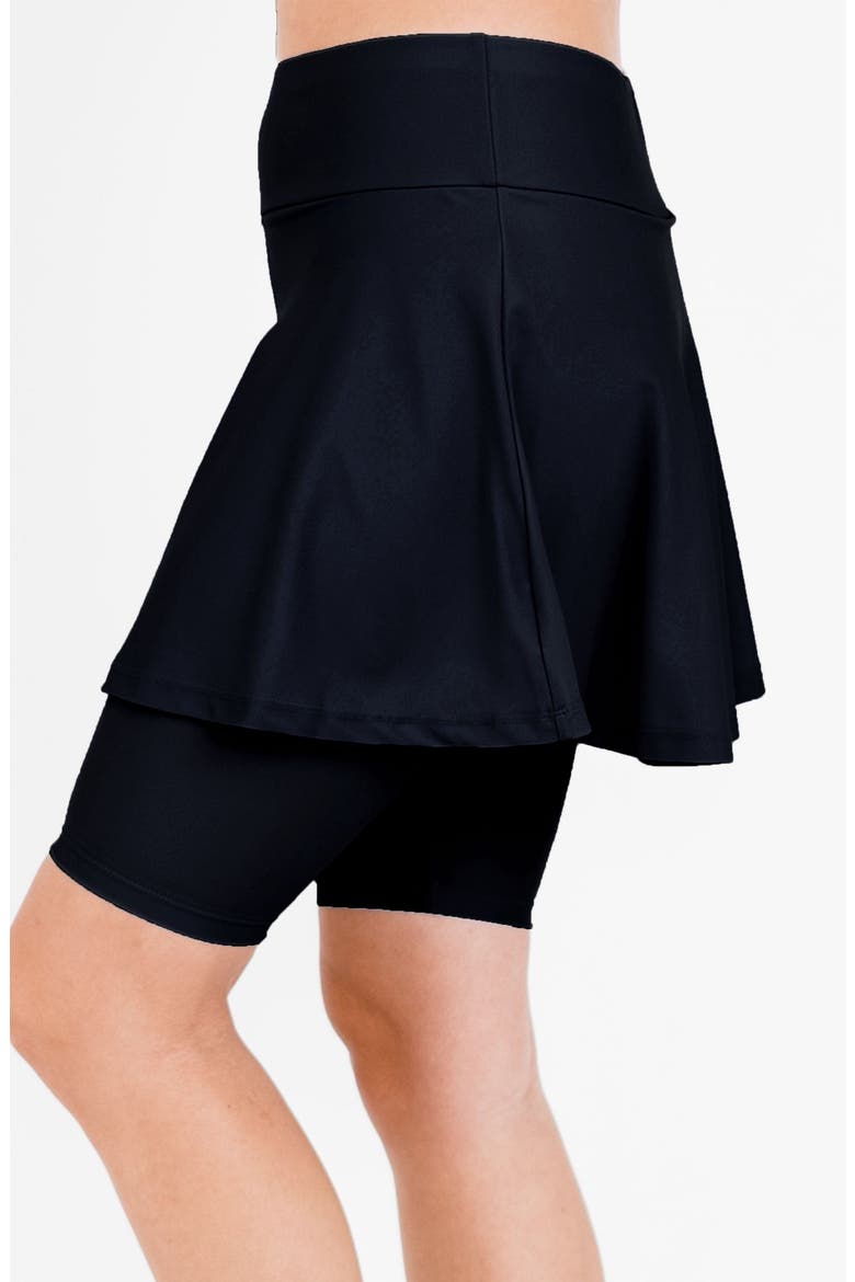 Midi Swim Skort With Bike Shorts, Alternate, color, Black