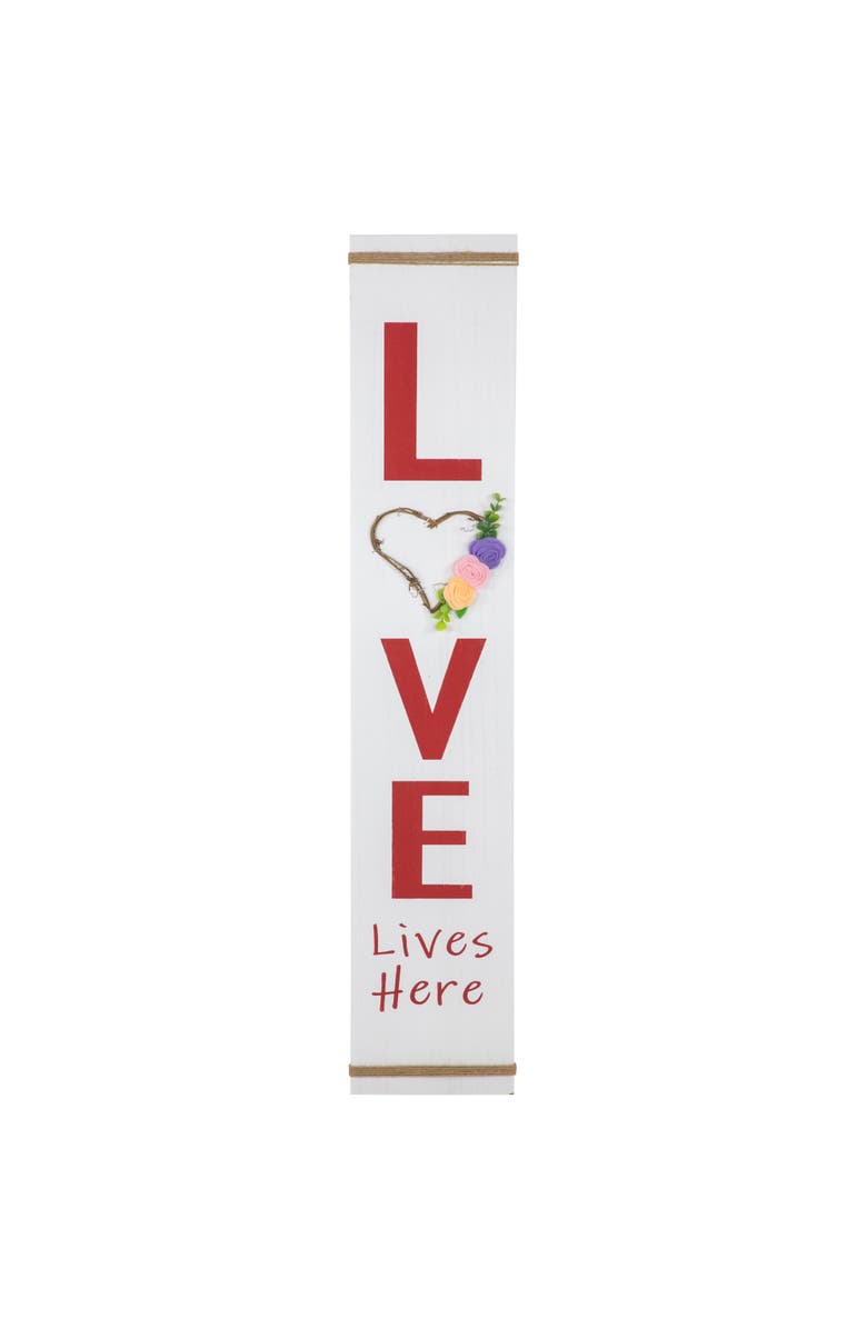 Northlight 39.25" "Love Lives Here" Wooden Valentine's Day Porch Board Sign Decoration, Main, color, White