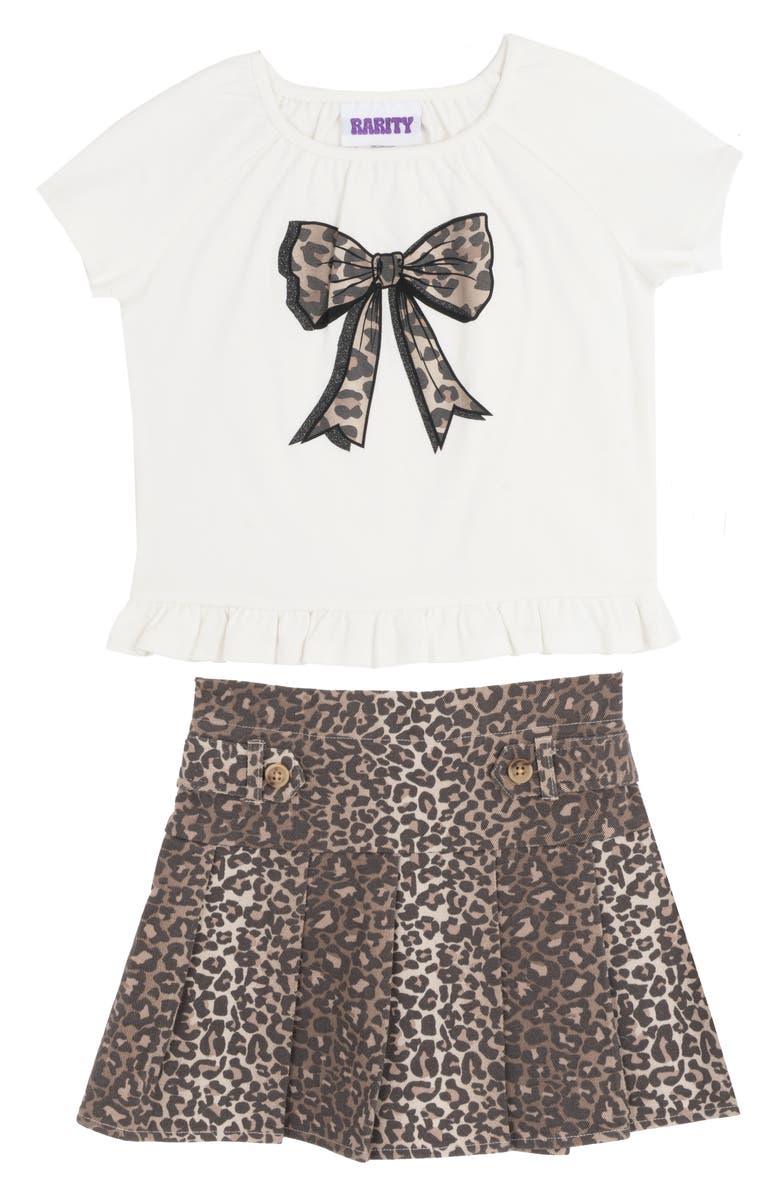 Rare Editions Kids' Bow Top & Cheetah Skort Set, Main, color, Brown