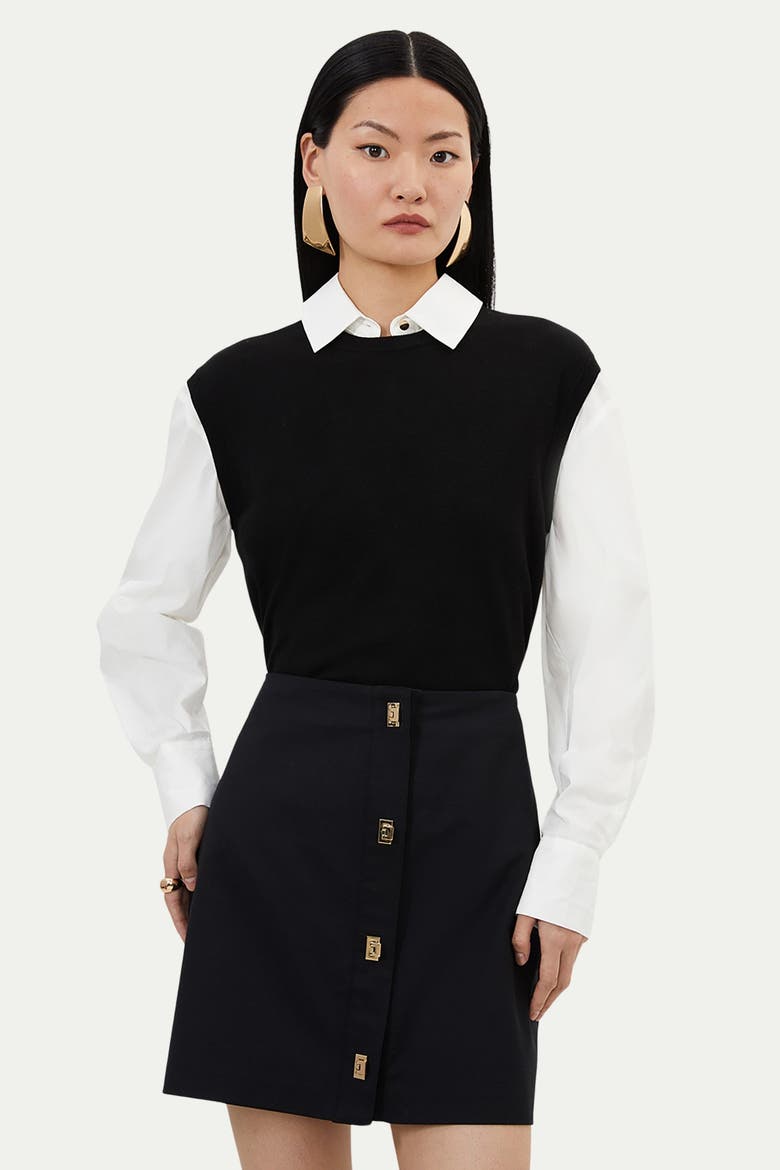 Techno Cotton Gold Clasp Skirt, Alternate, color, Black