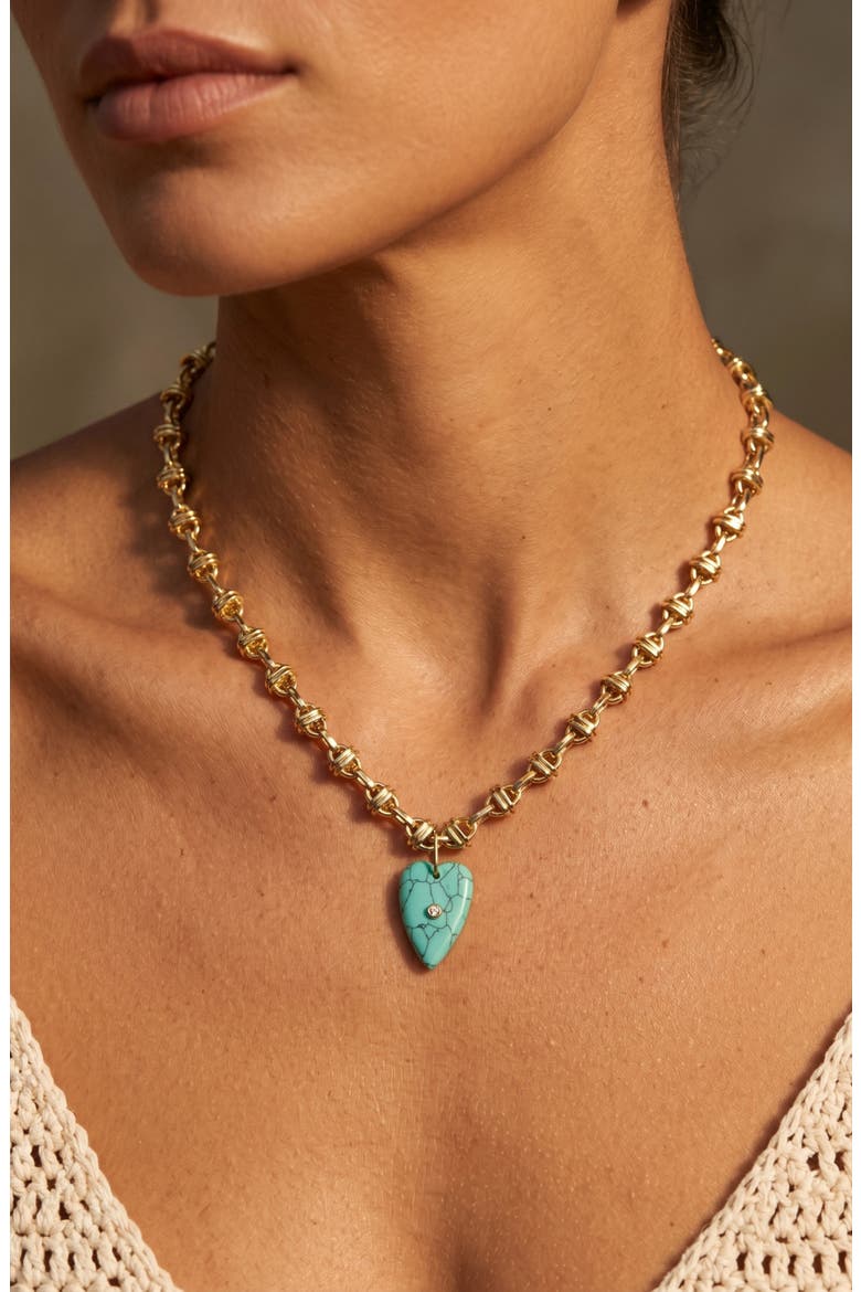 Turquoise Heart Pendant Necklace, Alternate, color, GOLD