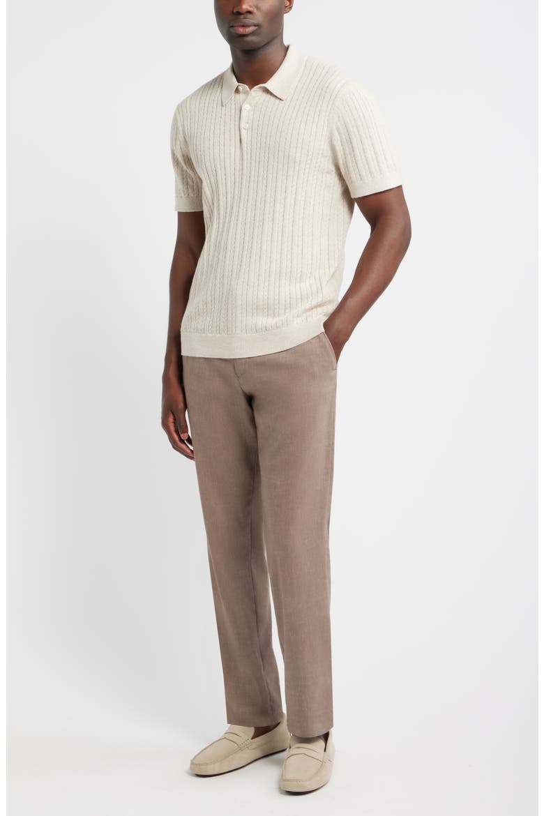 Cabled Cotton & Cashmere Polo Sweater, Alternate, color, IVORY SAND HEATHER