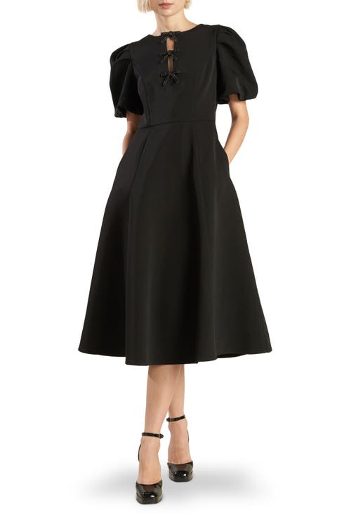 Puff Sleeve Fit & Flare Midi Dress