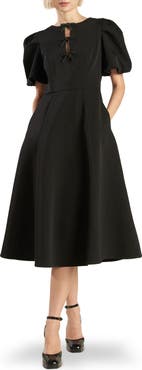 FREEMARKET Puff Sleeve Fit & Flare Midi Dress