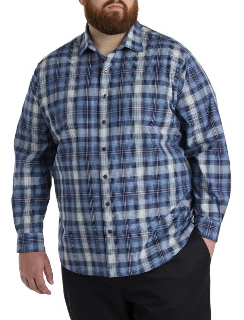Synrgy By Dxl Big & Tall Plaid Sport Shirt In Blue