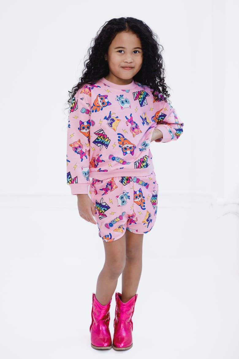 Super Kitties 2-Piece Sweatshirt and Shorts Set, Alternate, color, Pink SuperKitties