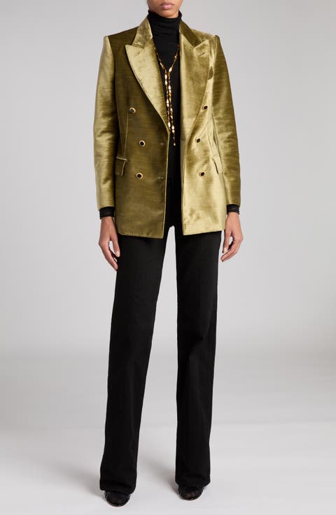 Double Breasted Slubbed Velvet Blazer