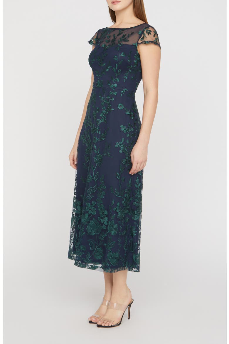Meredith Floral Embroidery A-Line Dress, Alternate, color, NAVY/ GREEN