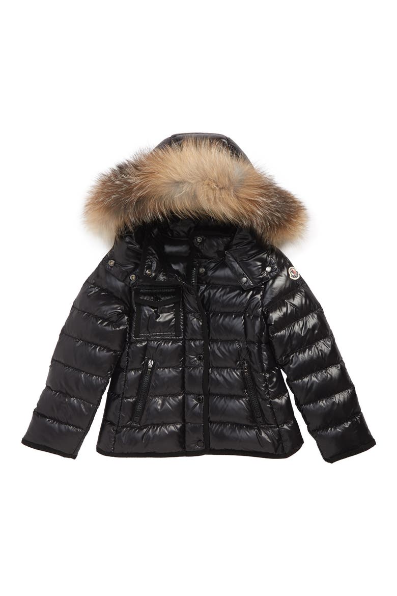 Armoise Hooded Down Jacket with Genuine Fox Fur Trim, Main, color, BLACK