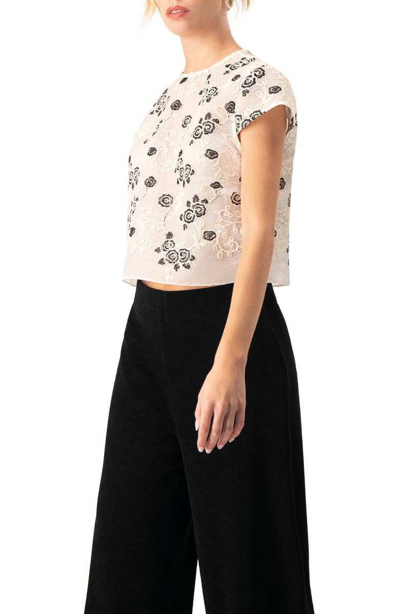 IVONNE Floral Embroidered See-Though Crop Top, Alternate, color, Natural