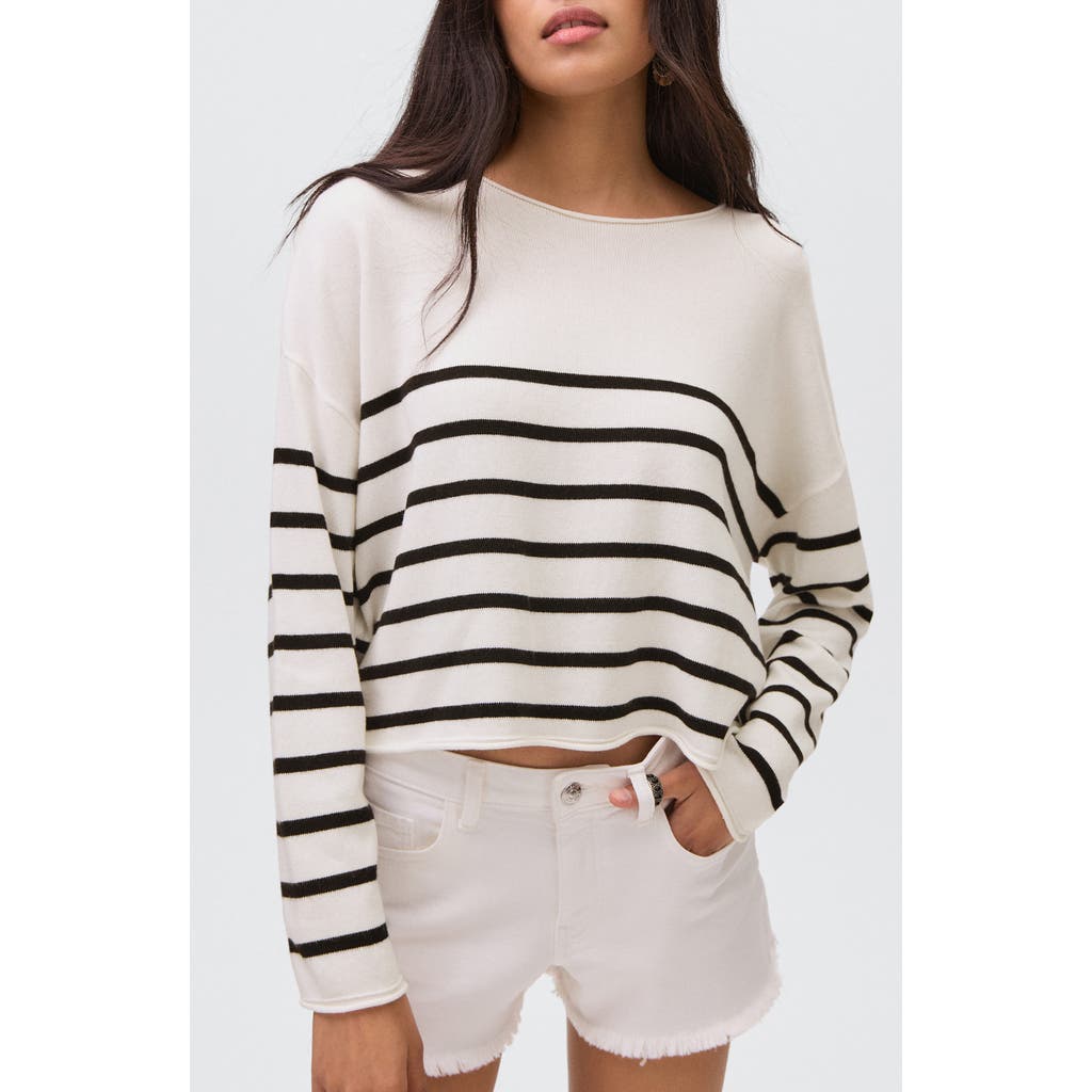 Mango Teen Stripe Cotton Blend Sweater In White