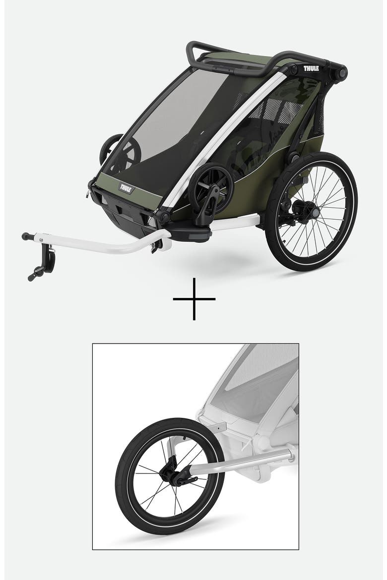 Chariot Lite Double Multisport Trailer with Jog Kit, Main, color, VINTAGE GREEN