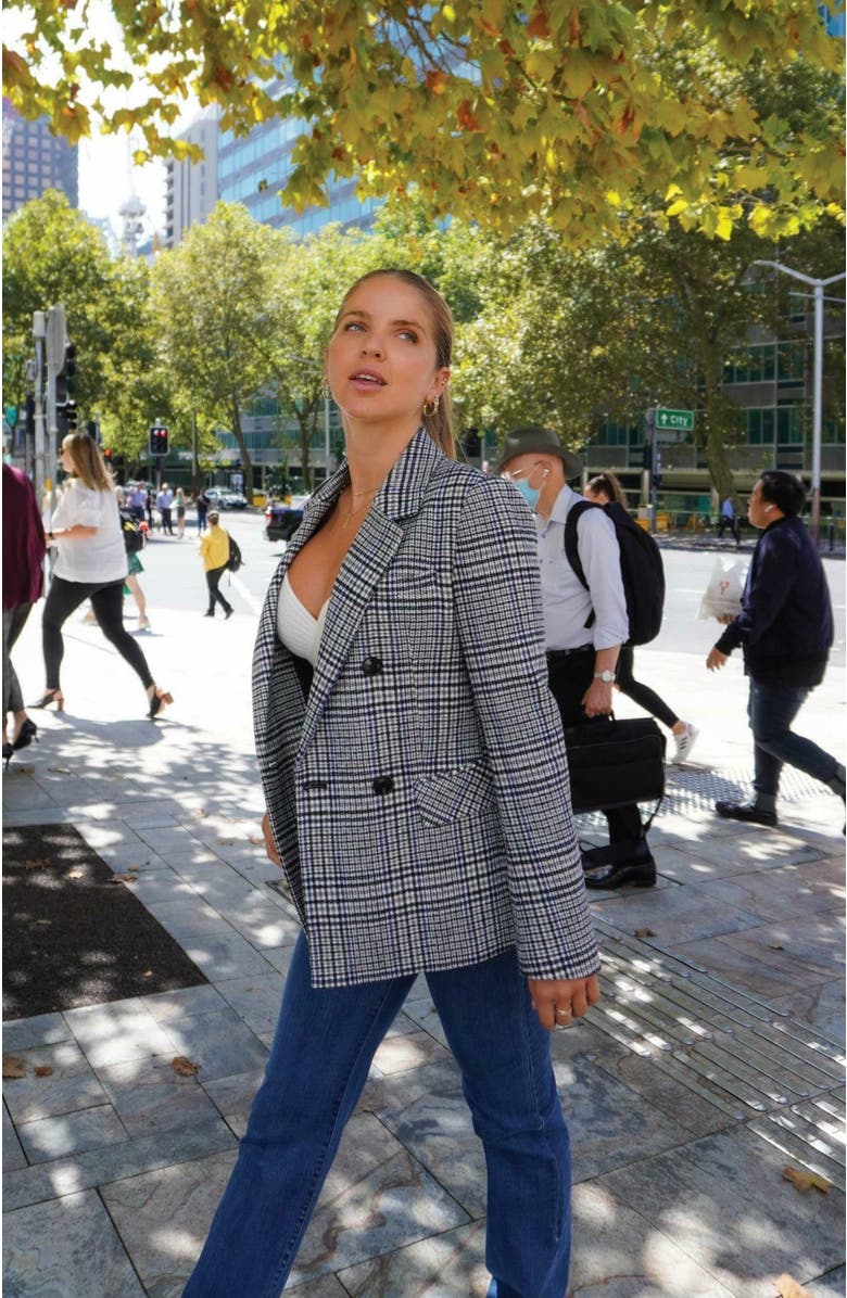 Belle & Bloom Piccadilly Wool Blend Plaid Blazer, Alternate, color, Grey