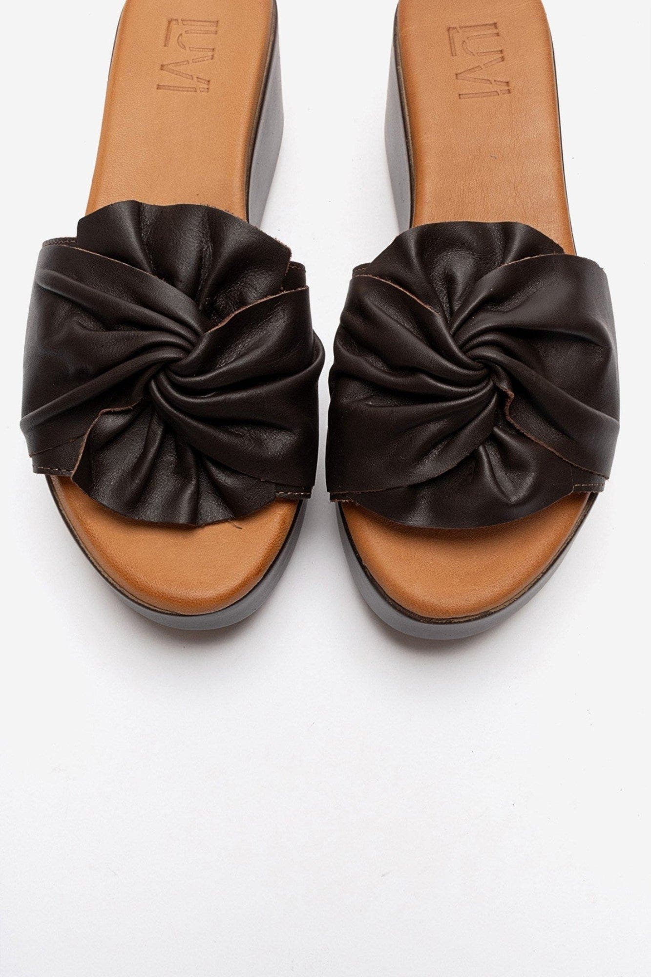 Syndra Bow Wedge Leather Sandal, Alternate, color, Brown Leather