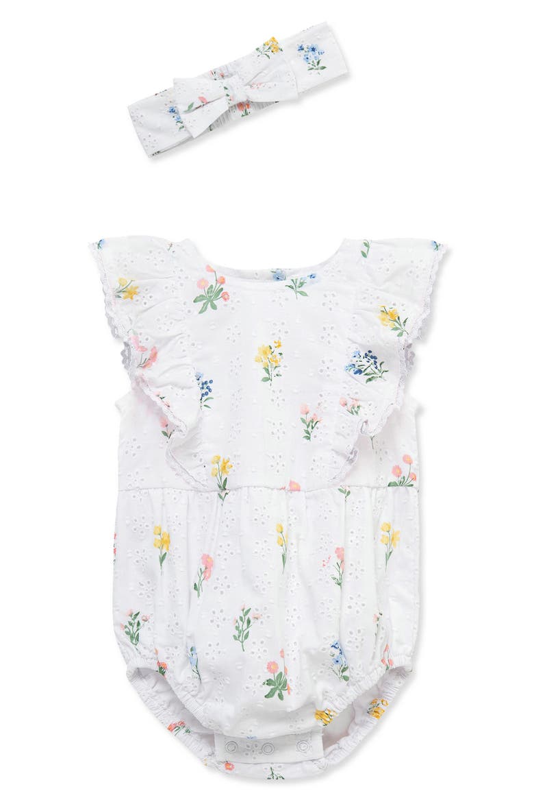 Eyelet Floral Bubble Bodysuit & Headband Set, Main, color, FLORAL
