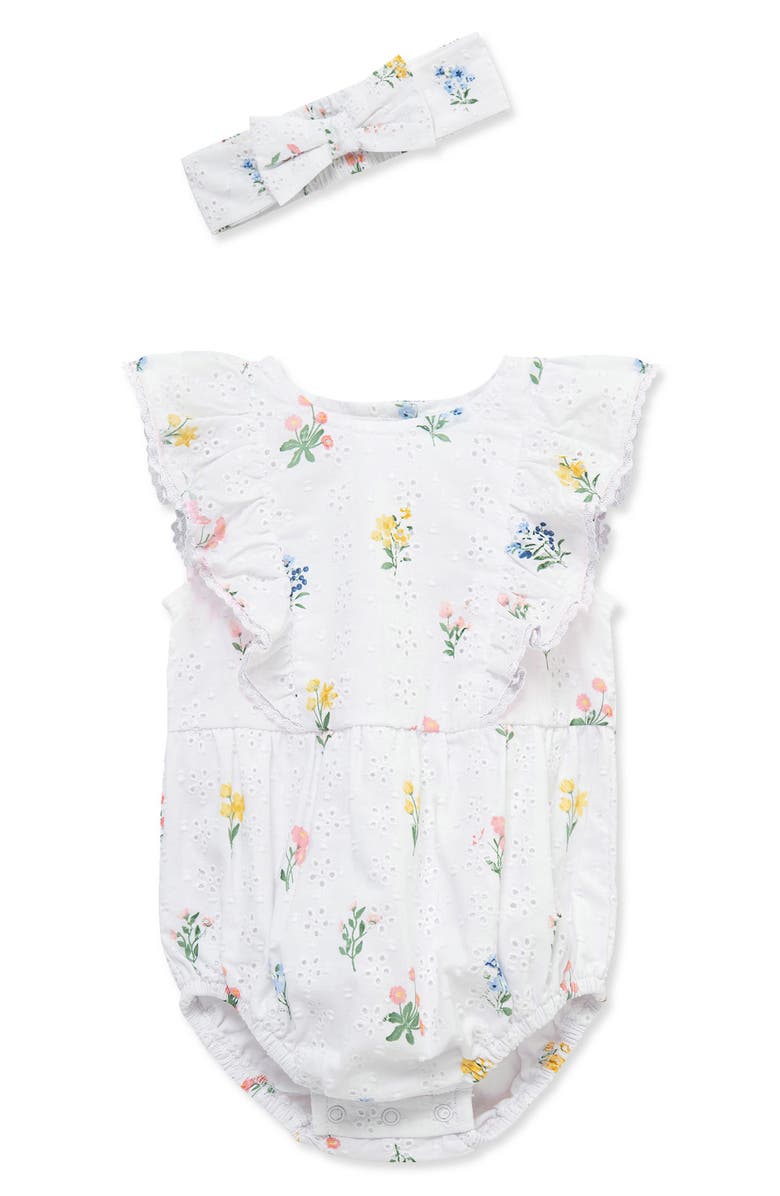 Little Me Eyelet Floral Bubble Bodysuit & Headband Set, Main, color, Floral