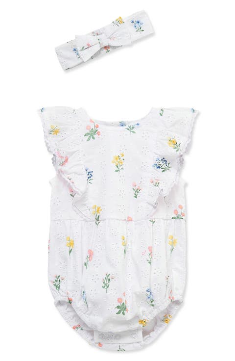 Eyelet Floral Bubble Bodysuit & Headband Set (Baby)