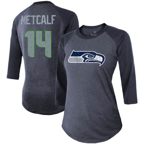 Women
s Fanatics Branded DK Metcalf College Navy Seattle Seahawks Team Player Name 
Number Tri-Blend Raglan 3/4-Sleeve T-Shirt