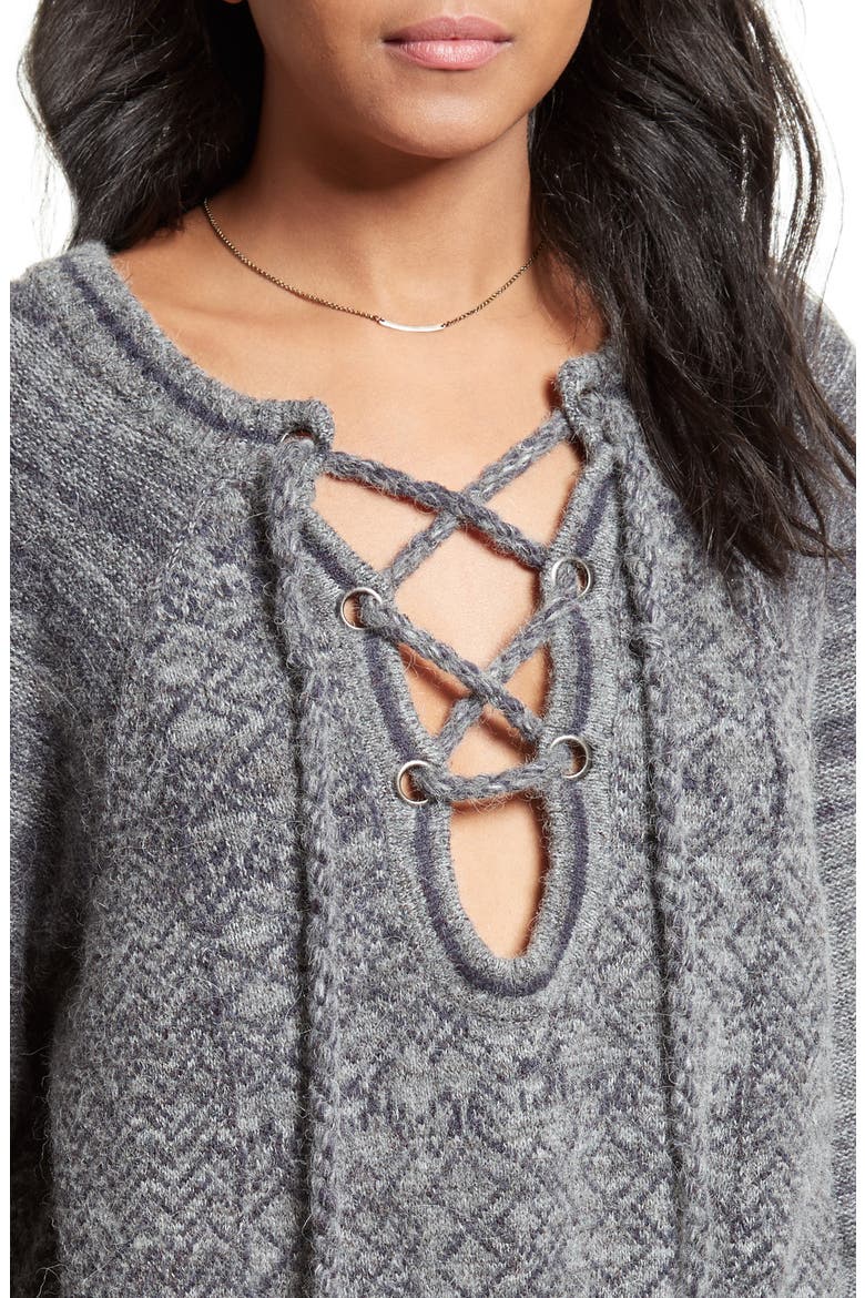 Lace-Up Sweater, Alternate, color, PLUM