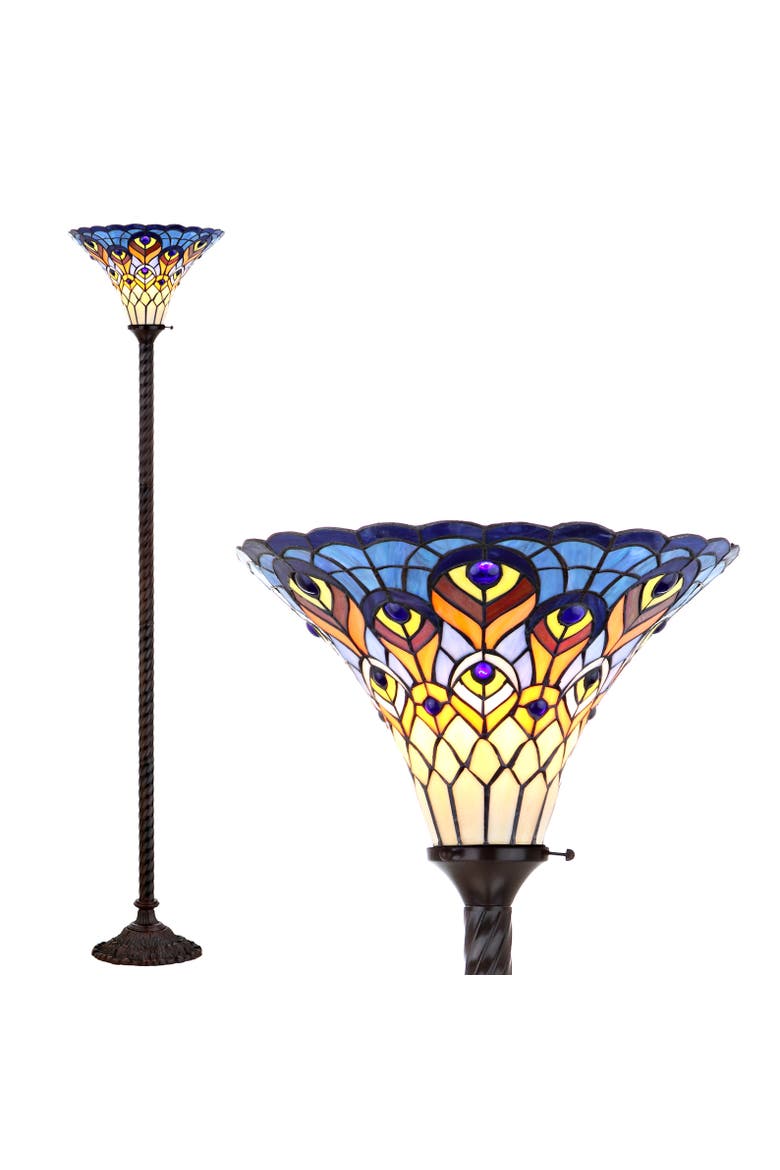 Peacock Tiffany-Style 70" Torchiere LED Floor Lamp, Bronze, Main, color, Bronze