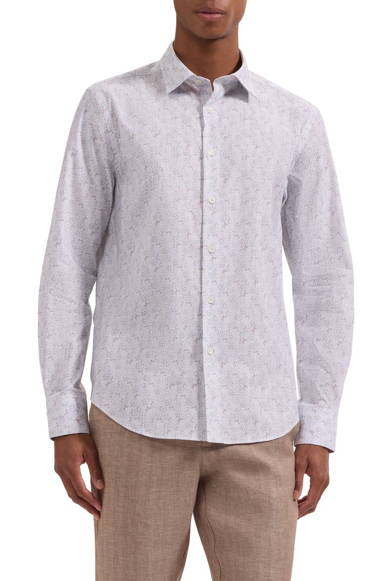 Julian Shaped Fit Floral Cotton Button-Up Shirt, Main, color, HAZY BLUE