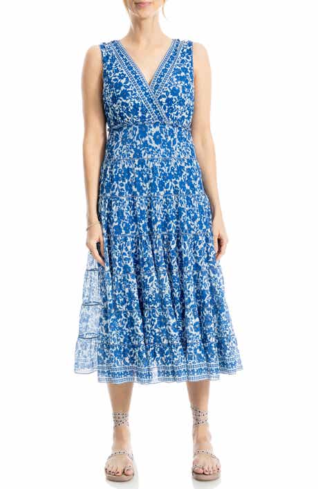 MAX STUDIO V-Neck Sleeveless Mesh Midi Dress