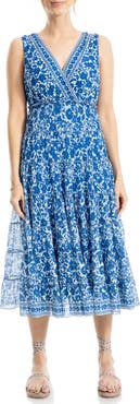 MAX STUDIO V-Neck Sleeveless Mesh Midi Dress