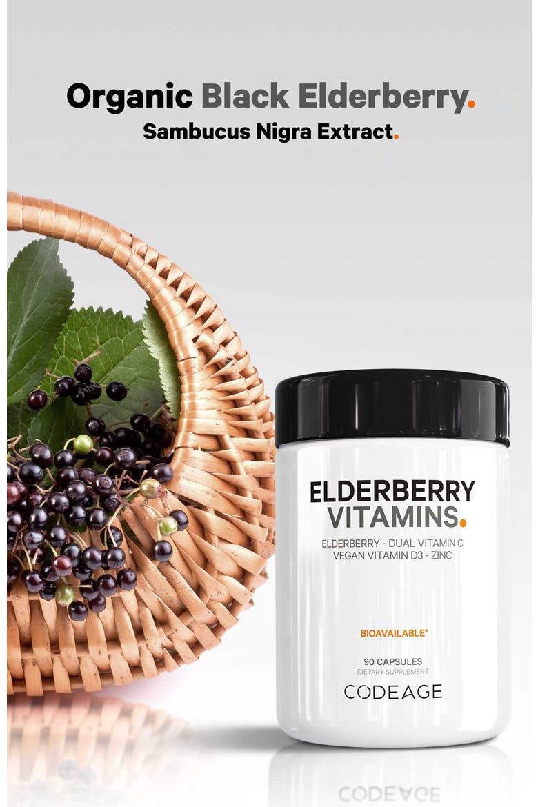 Organic Black Elderberry Supplement + Vitamin C, D3 & Zinc, Alternate, color, White