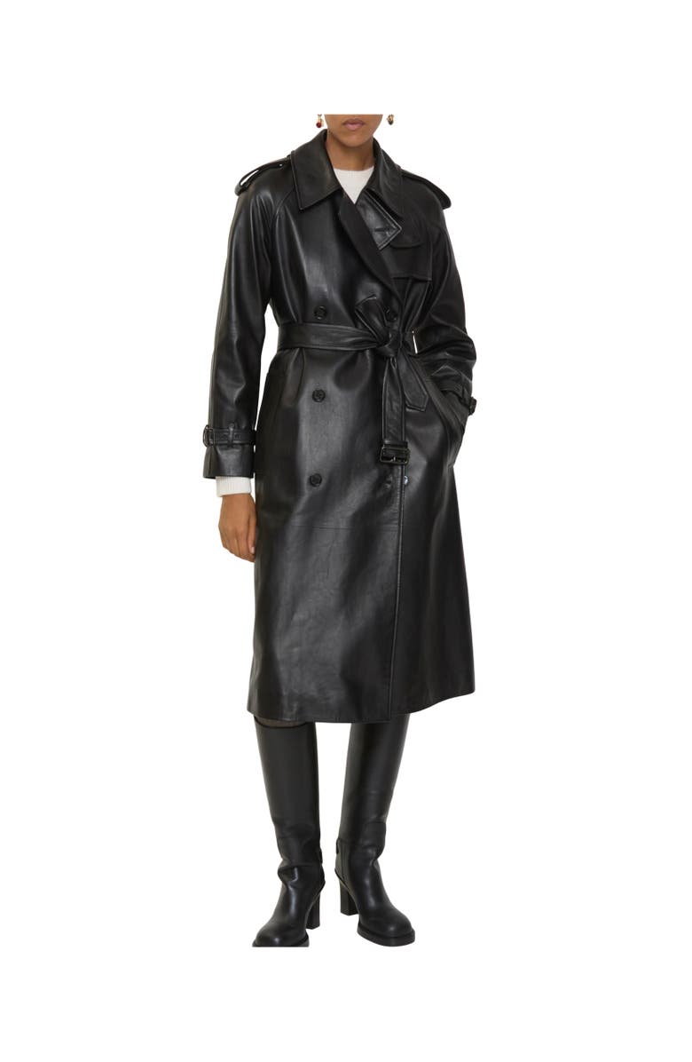 Burberry Long Leather Castleford Trench Coat, Alternate, color, Black