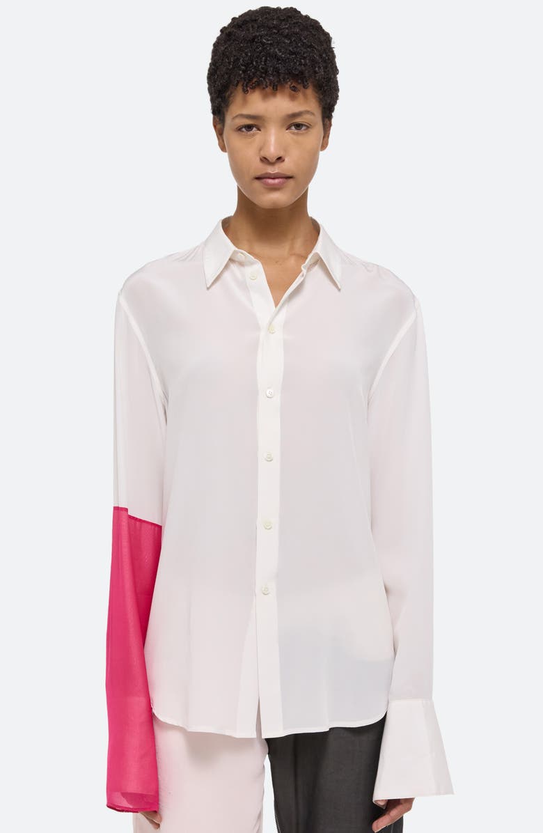 Helmut Lang Relaxed Silk Button-Up Shirt, Alternate, color, White/Fuschia