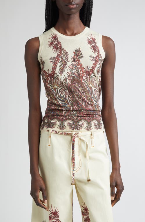 Etro , Silk And Cashmere Top With Placed Print, Woman, Multicolour, Size 44 In White