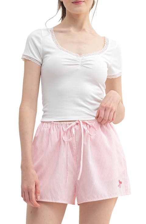 Sweetheart Neck Lace Trim T-Shirt
