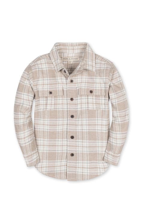 Kids' Organic Long Sleeve Flannel Shirt with Double Flap Pockets