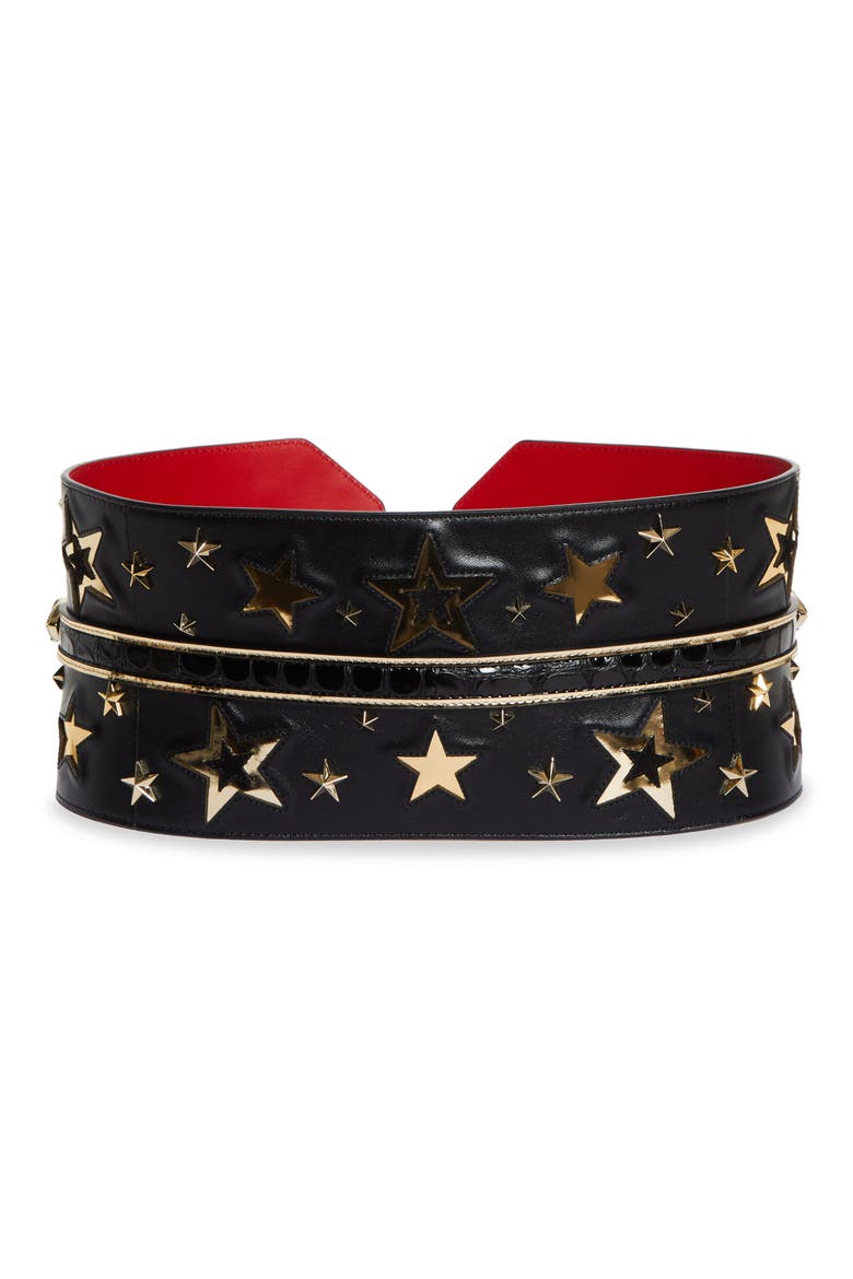 Giddy Star Embellished Wide Leather Belt, Alternate, color, BLACK/ BLACK