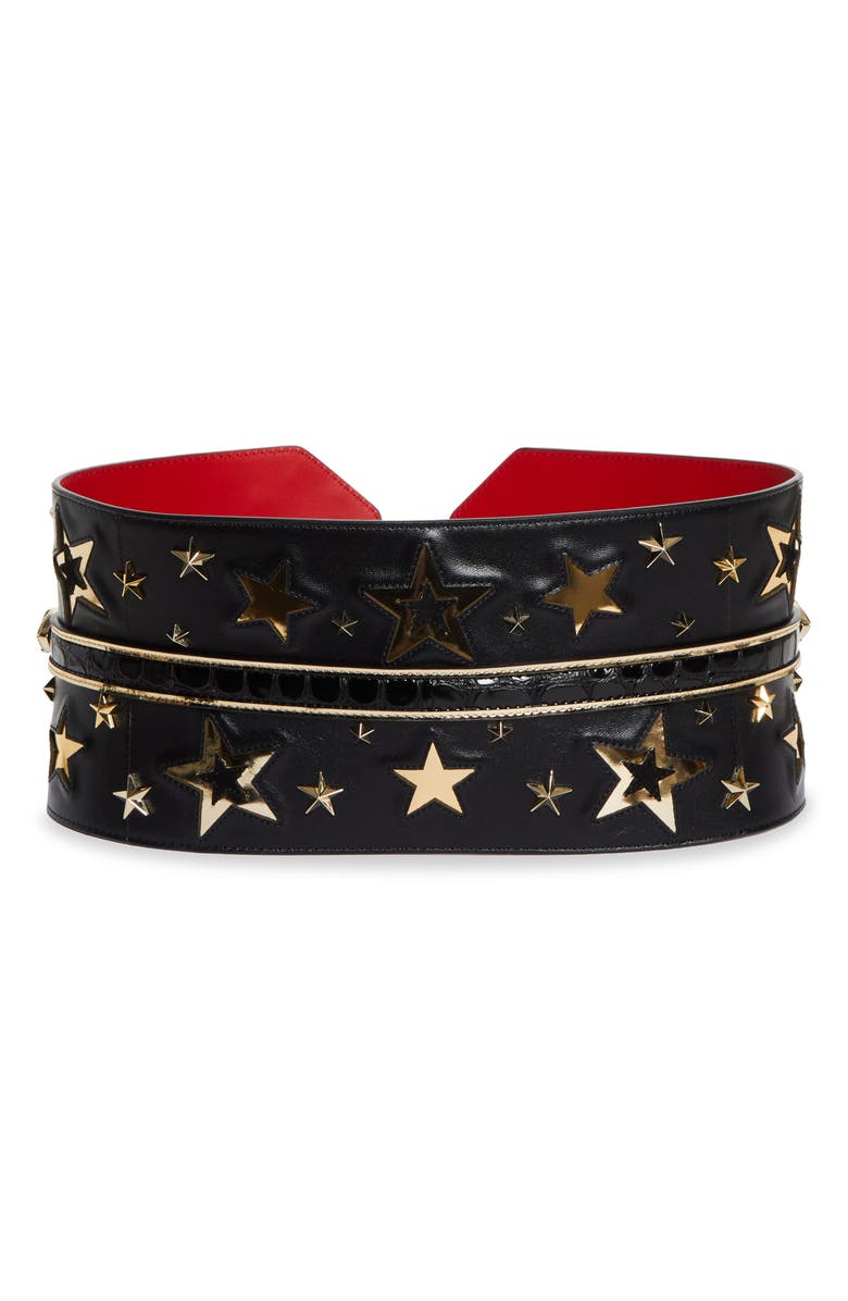 Christian Louboutin Giddy Star Embellished Wide Leather Belt, Alternate, color, Black/ Black