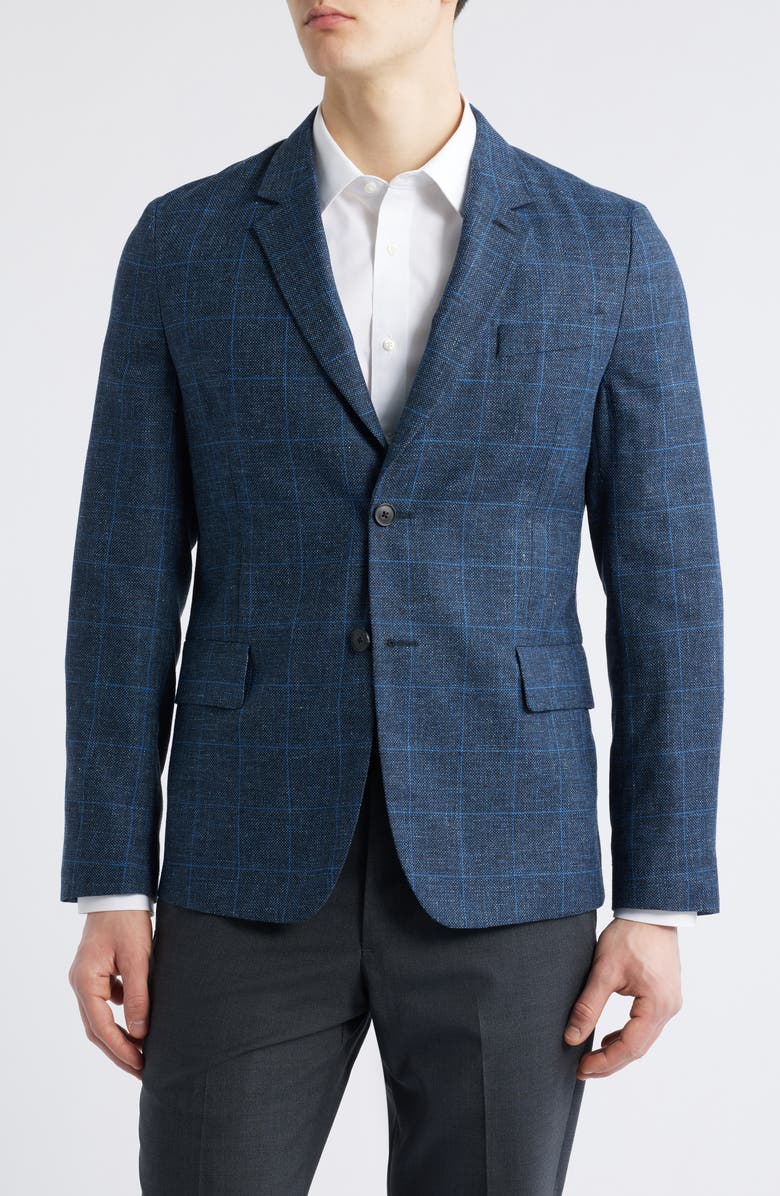 Paul Smith London Tailored Fit Windowpane Check Wool & Cotton Blend Sport Coat, Main, color, Navy