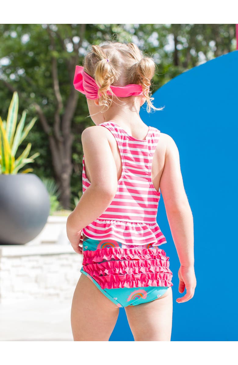 RuffleButts Baby Girls UPF50+ Peplum Tankini, Alternate, color, Catching Rainbows