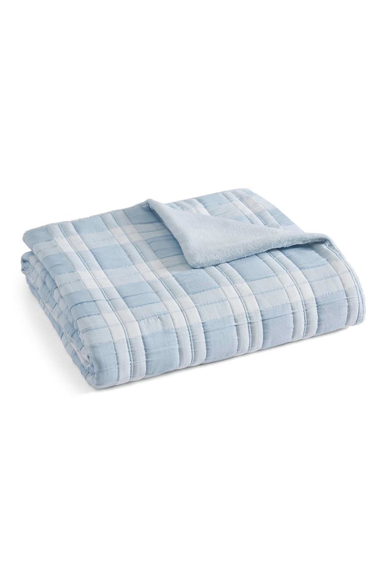 Rory Plaid Cotton Muslin Throw Blanket, Main, color, MOUNTAIN RANGE BLUE/ WHITE