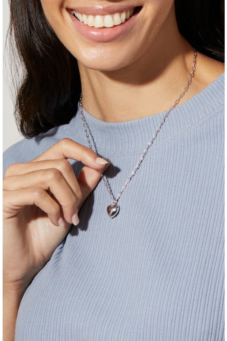 Puffed Heart Necklace - Lev, Alternate, color, Silver