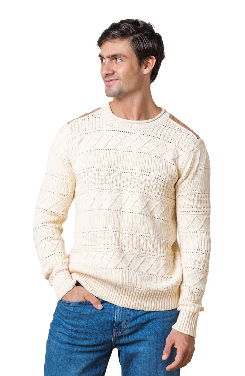 Hope & Henry Men's Organic Cable Sweater with Suede Detail, Main, color, 